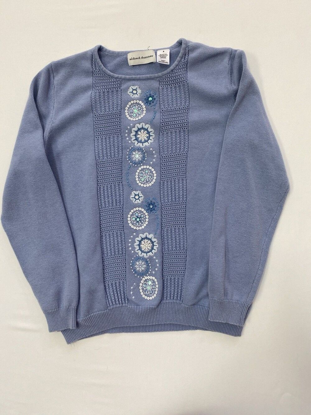 Alfred Dunner Periwinkle Blue Floral Embroidered Knit Sweater Grannycore Y2K Sm